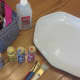 Supplies you will need for painting a ceramic platter.