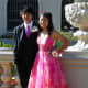 Brian Lee and his date, Rachel, look smashing in their matching Gerber daisy corsage and boutonniere.
