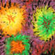 Fireworks colored with oil pastel then painted in watercolor. Step-by-step how to do this. This one looks like '60s fireworks!