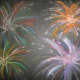 Fireworks art done with oil pastel on black construction paper.