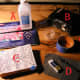 Tools: A. pencils, brush, rubbing alcohol B. Colwood Detailer C. blue tape, container for alcohol D. carbon paper, dried-out rollerball pen, eraser E. box and tracing paper
