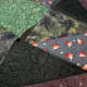 Square pieces in rows, sewn.