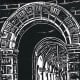 Linocut titled Arches to Enlightenment by Peggy Woods - Rice University in Houston, Texas