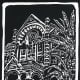 Linocut of "Old Red" in Galveston, Texas created by Peggy Woods