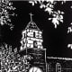 Untitled Linocut (Mission-style Church in McAllen, Texas) by Peggy Woods