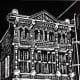 Linocut of Trueheart-Adriance Building in Galveston, Texas created by Peggy Woods
