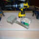 Dowels glued in place on underside of back section of cabinet top