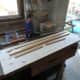 All required bits of salvaged wood ready for assembling, to make under table shelf.