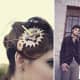 Bridal hair accessory and a photo of a Steampunk bride and groom