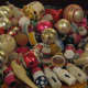 Some of my vintage ornaments and light bulbs are placed on a tray, and people love examining them. 