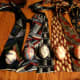 Each egg sits on the tie it was dyed with.
