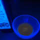 Olive oil glows a bright orange color.