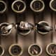 His and her wedding rings on typewriter keys