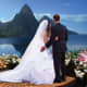 The Pitons in the background are a favorite spot for wedding photos in St. Lucia . . .