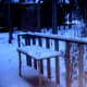 My cabin and outhouse during the brightest time of winter