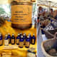Left: lavender oils from a local distiller. Right: more essential oils and lavender products for sale.