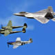 USAF Heritage Flight (F-22A Raptor, P-38F Lightning &quot;Glacier Girl&quot;, and P-51D Mustang &quot;Excalibur&quot;)  at the EAA Museum in Oshkosh, Wisconsin