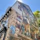 This mural depicts the old days in Le Petit Champlain. 