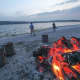 A camp fire by the beach