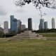 View of the Houston Police Officers' Memorial and downtown buildings