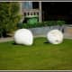 Pear and apple-shaped lawn ornaments at Tiny Boxwoods
