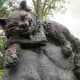 Closeup of the Cheshire Cat on the Wonderland Sculpture