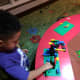 Juju hard at work on his Dr. Suess-esque steps building.