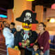 Attempting to get a decent family photo with Captain Brickbeard. Blaze is pretending to be scared of the pirate captain.