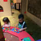 Blaze works on his own creation at one of the Lego pools.