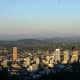 View of downtown Portland and Mount Hood from the Pittock Mansion.