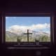 View from inside the Chapel of the Transfiguration in Grand Teton National Park, Wyoming