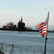 USS Newport News submarine heading into Naval Station Norfolk in Norfolk, VA