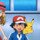 Serena (pre-haircut), Ash, and Pikachu.