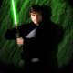 Luke Skywalker with his green lightsaber