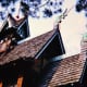 Closeup of church roof at Little Norway