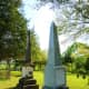 Col. Travis monument in foreground at Masonic Cemetery in Chappell Hill, TX