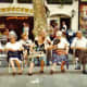 Many people line up in their chairs to watch the comings and goings as well as performances on the Las Ramblas streets.