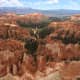A view from a different look-out point, looking straight down a canyon filled with the hoodoos for which Bryce Canyon is known