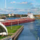 Ship passing through the Soo Locks - Sault Ste. Marie, Michigan