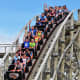 Riders on the Zippin Pippen Roller Coaster at Bay Beach Amusement Park - Green Bay, Wisconsin