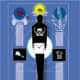 The Masonic initiation where the initiate is the third pillar standing between the two others.