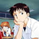 Shinji sitting in class. Huh, didn't notice Asuka behind him until now.