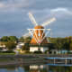 Windmill at Windjammer Park with reflection on the swimming lagoon
