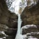 View from the base of the frozen falls in Wildcat Canyon @ Starved Rock State Park in winter.