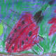 Crayon Resist-Colored Garden: Have child draw a picture using lots of colors.  This one is a kindergarden picture of a ladybug in leaves.  Ask them to fill the whole paper.  Then they will watercolor over in one color--often blue or black.