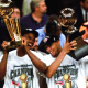 David Robinson with teammate Tim Duncan winning NBA championship.