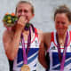 Britain's Katherine Copeland and Sophie Hosking in floods of tears after winning gold in the lightweight double sculls.