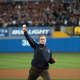 President George W. Bush throws out the first pitch at Yankee Stadium during the 2001 World Series.
