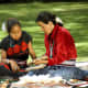 Navajo woman and girl, sharing culture.