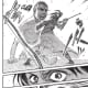 Sasha facing the Titan with a bow and arrows.
